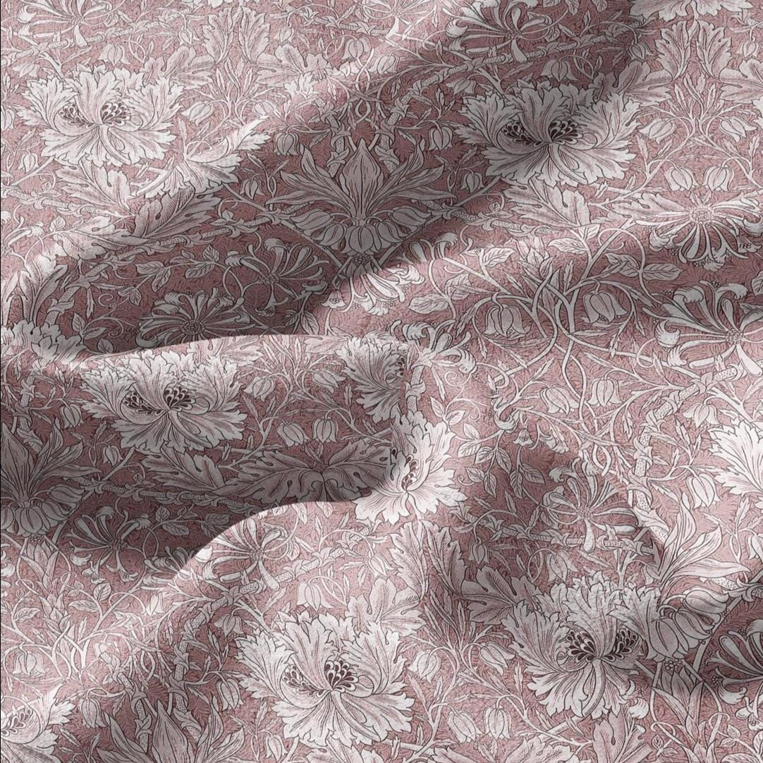 100% linen fabric William Morris Honeysuckle brown print - Victorian Art crafts - Historical pattern fabric upholstery dress making 3264