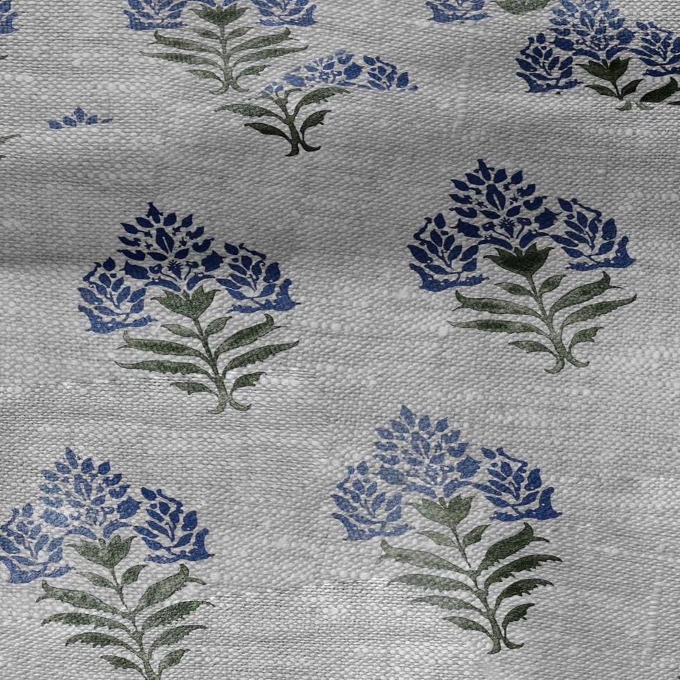 100% LINEN Fabric  Block print Parijat flower - oatmeal linen fabric with floral print - heavy for home decor clothing 2755