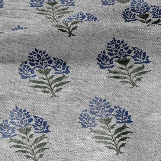 100% LINEN Fabric  Block print Parijat flower - oatmeal linen fabric with floral print - heavy for home decor clothing 2755