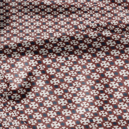 100% LINEN Fabric block Cross Fabric - indigo blue red X print on white - heavy linen fabric for upholstery home decor 2588