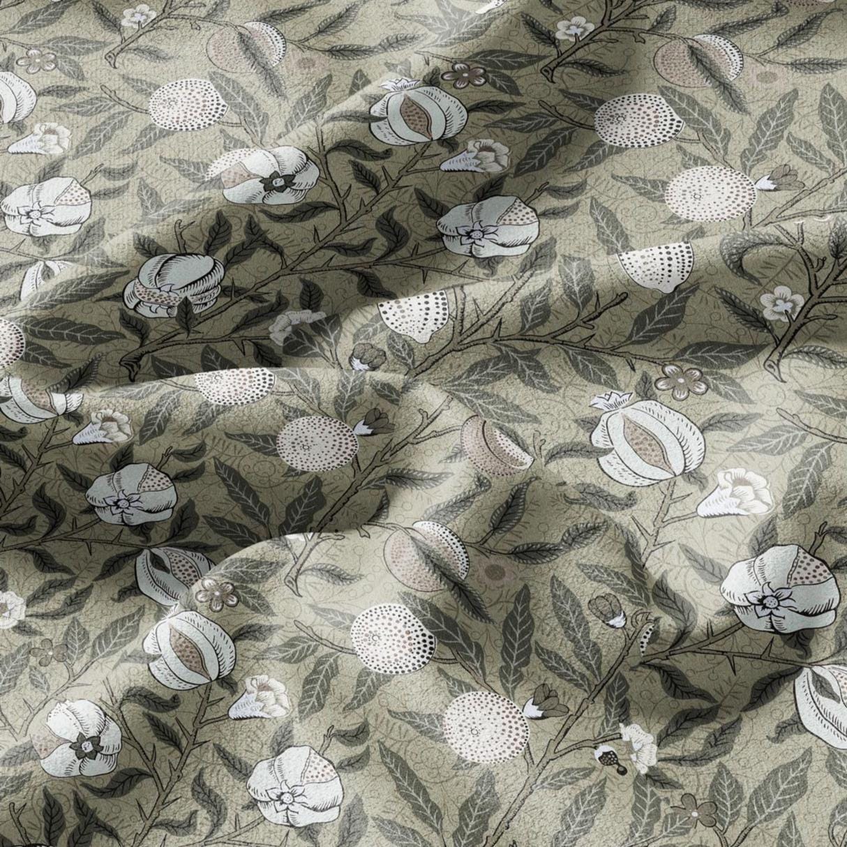 William Morris Fruits 100% LINEN Fabric - British linen floral upholstery - lemon Pomegranate home textile Victorian fabrics khaki 3191