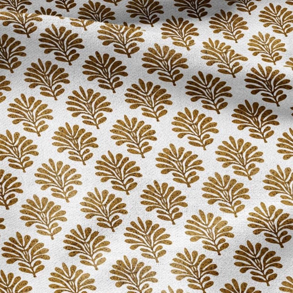 100% LINEN Fabric Neem block print - mustard yellow Indian floral linen heavy for upholstery home decor - medium for dress making 2834