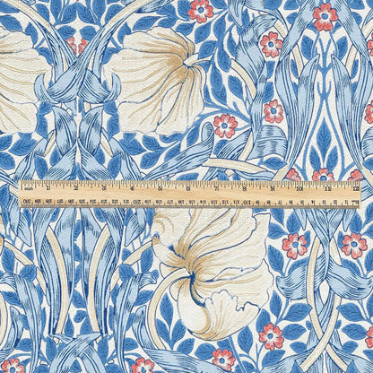 100% LINEN fabric - William Morris Pimpernel BLUE  - British Victorian Art Craft flax - sewing home decor or clothing 3841