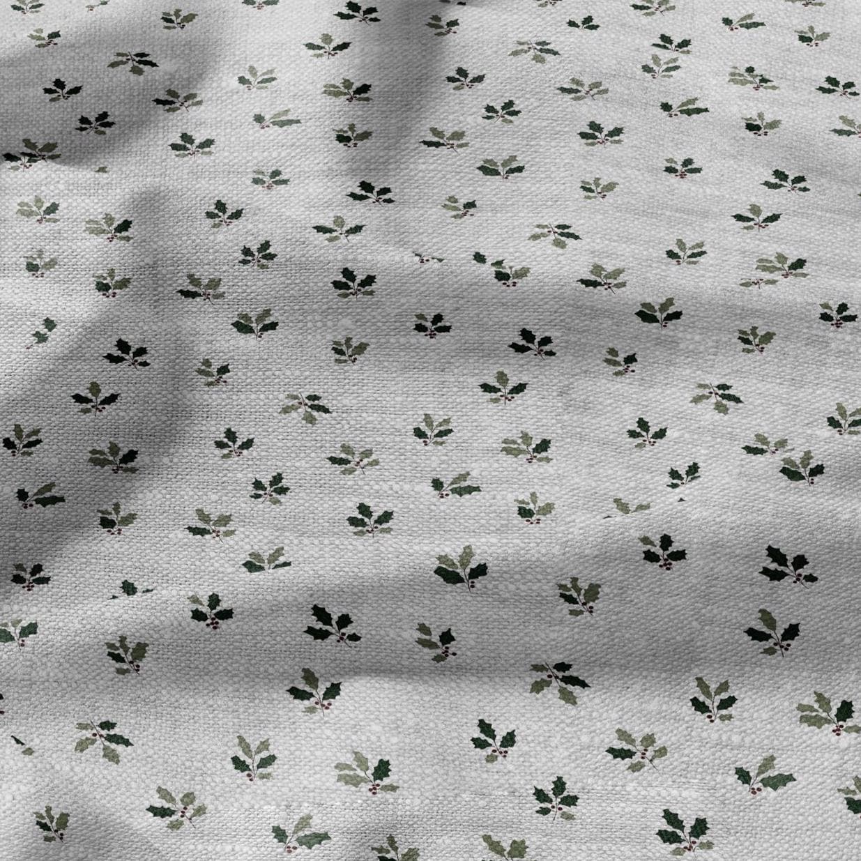 100% LINEN Fabric Green leaves on grey - oatmeal linen fabric with botanical print for upholstery home decor 3094