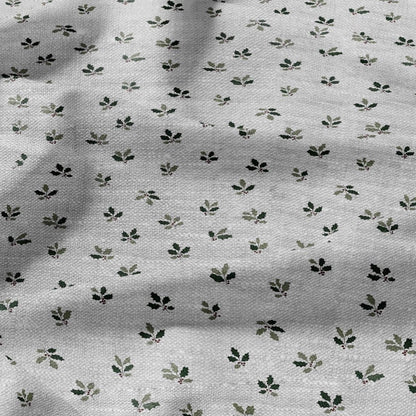 100% LINEN Fabric Green leaves on grey - oatmeal linen fabric with botanical print for upholstery home decor 3094