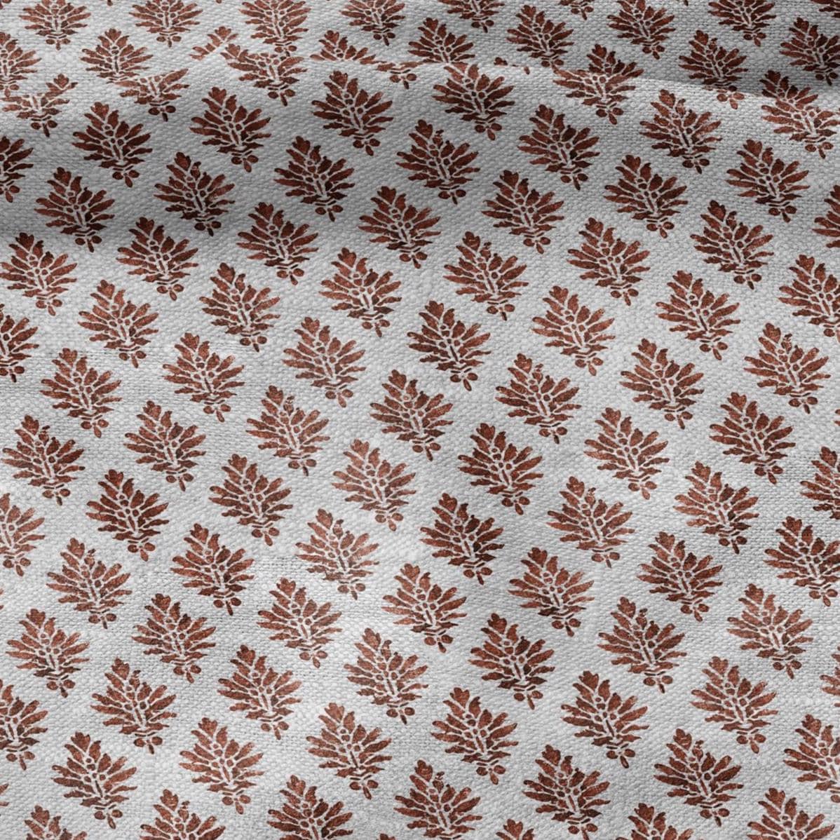 100% LINEN Fabric block print red on oatmeal linen - KENSI botanical fabric red indian block print on linen for home decor upholstery 3020