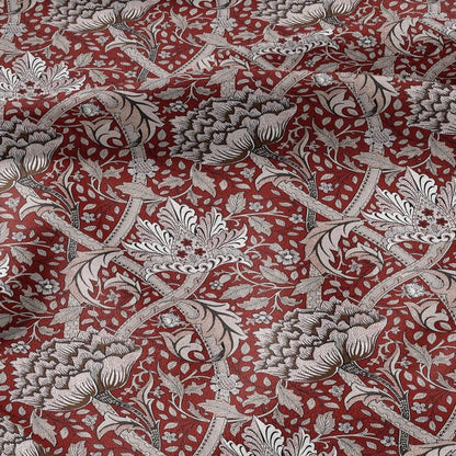 William Morris Windrush red print on 100% LINEN - Victorian Art crafts linen Fabric - botanical Historical upholstery home textile