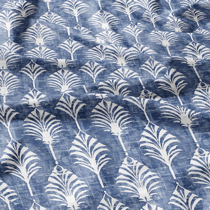 100% LINEN Fabric floral green palm trees print linen - blue linen botanical fabric for upholstery home decor dress making