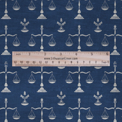 Libra blue print on 100% LINEN - Zodiac Scale print linen Fabric - Linen fabric for dressmaking home textile 2689
