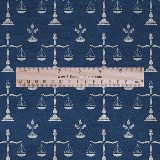 Libra blue print on 100% LINEN - Zodiac Scale print linen Fabric - Linen fabric for dressmaking home textile 2689