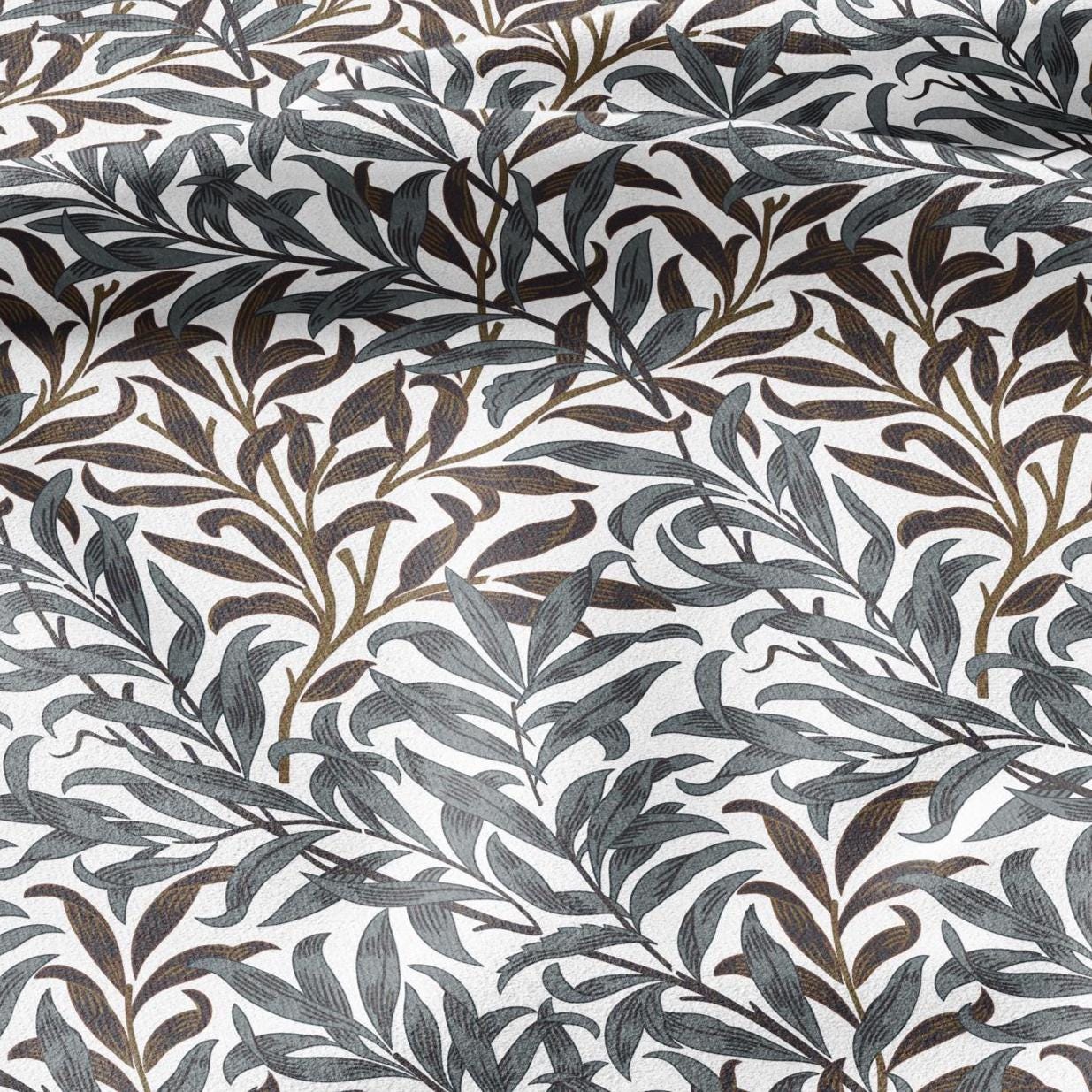 William Morris Willow Bough gray brown 100% LINEN Fabric - British linen floral upholstery home textile Victorian fabrics 3174