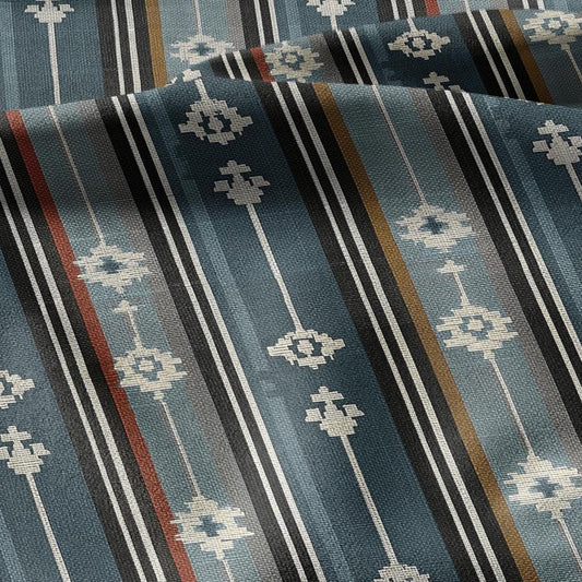 100% linen fabric green blue red tribal abstract stripe print - Vintage geometric modern geometric 3393