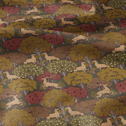 100% linen Deer prints fabric for Curtain Upholstery Cushion - Autumn trees print fabric for dress making sewing