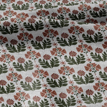 100% LINEN Fabric block print Naive flower - oatmeal natur linen fabric with floral print - heavy for upholstery home decor clothing 3101