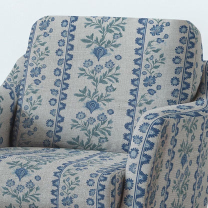 100% LINEN Fabric UPHOLSTERY 12oz -  Blue green stripe on natural taupe grey linen - Modern vintage Grandmillenial floral upholstery 2153