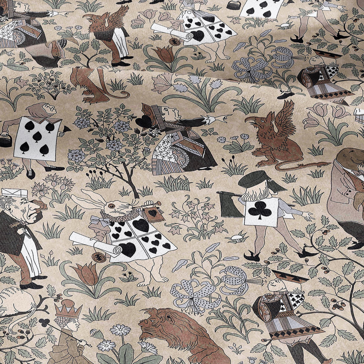 100% linen fabric - Alice in Wonderland beige by Voysey - Victorian Art crafts - Historical pattern for upholstery dress making 3613