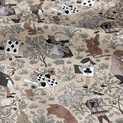 100% linen fabric - Alice in Wonderland beige by Voysey - Victorian Art crafts - Historical pattern for upholstery dress making 3613