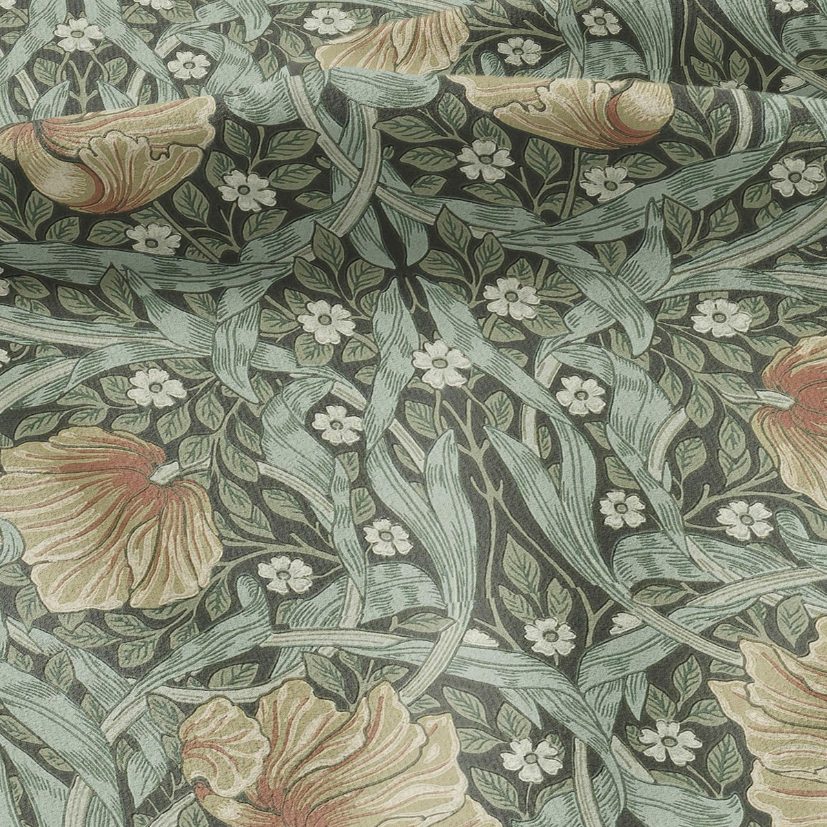 100% LINEN fabric - William Morris Pimpernel bayleaf green - British Victorian flax - sewing upholstery home decor or clothing 3820