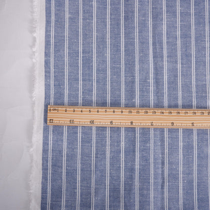 Premium Linen striped Fabric in blue natural linen | Marseille stripe Medium weight stripe fabrics for home textile curtains jackets