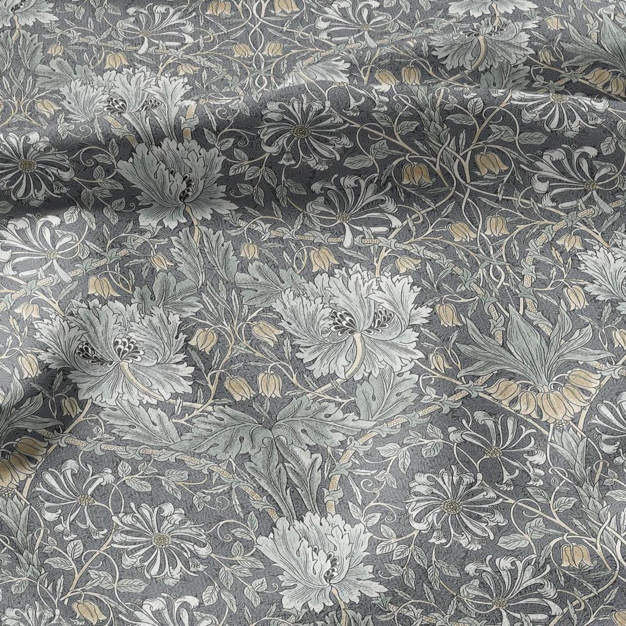 100% linen fabric William Morris Honeysuckle sage green print - Victorian Art crafts Historical pattern fabric upholstery dress making 3281