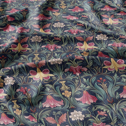 100% LINEN Fabric Art deco floral - botanical linen Fabric LithuanianLinen for upholstery dressmaking curtains home textile Art Noveau