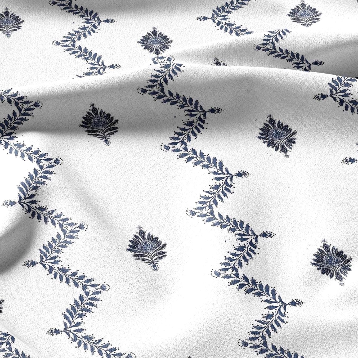 100% linen fabric floral botanical zigzag stripe print - Vintage modern floral botanical pattern 3428