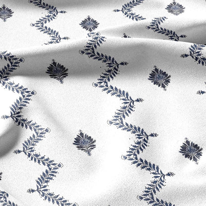 100% linen fabric floral botanical zigzag stripe print - Vintage modern floral botanical pattern 3428
