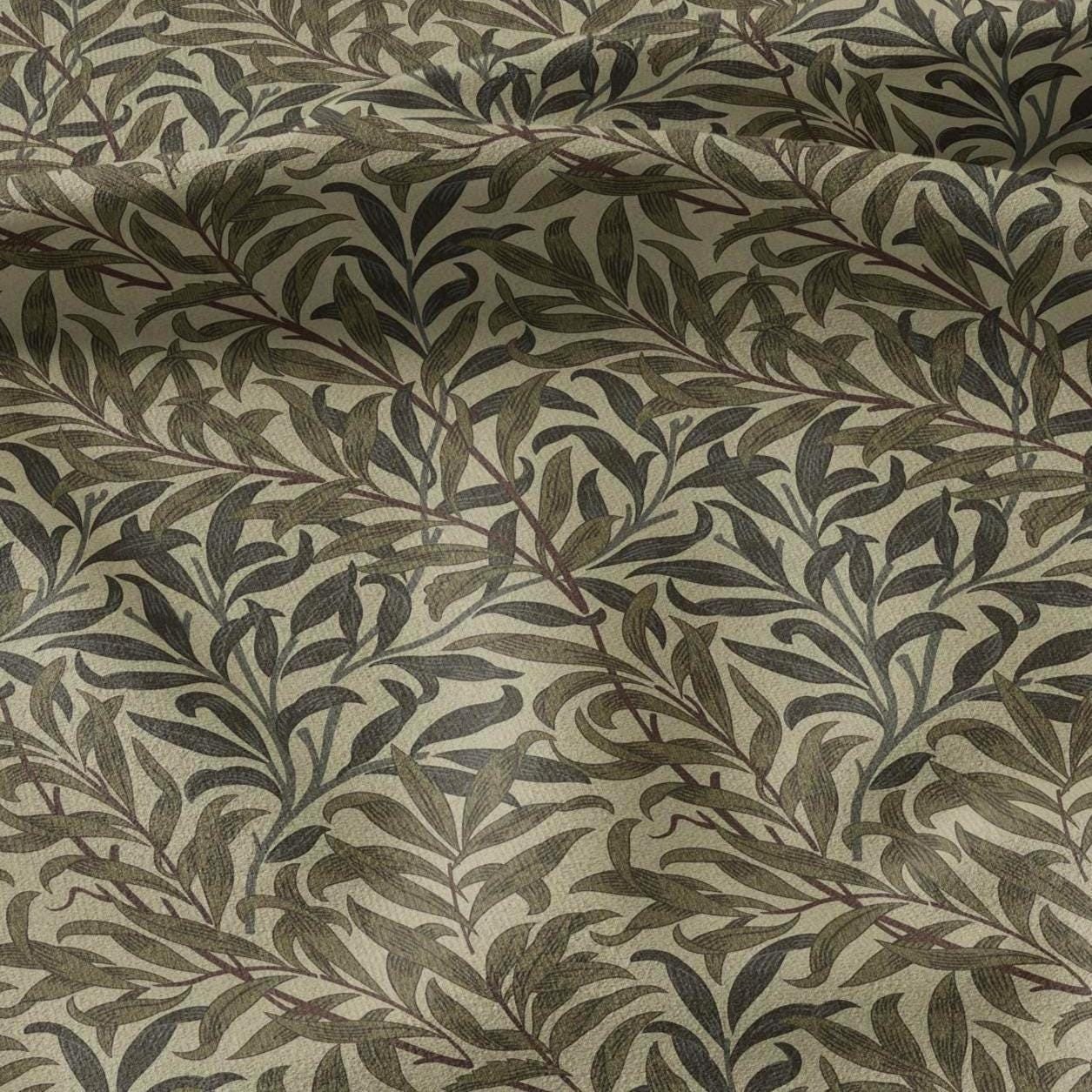 William Morris Willow Bough dark khaki print 100% LINEN Fabric - British linen floral upholstery home textile Victorian fabrics 3203