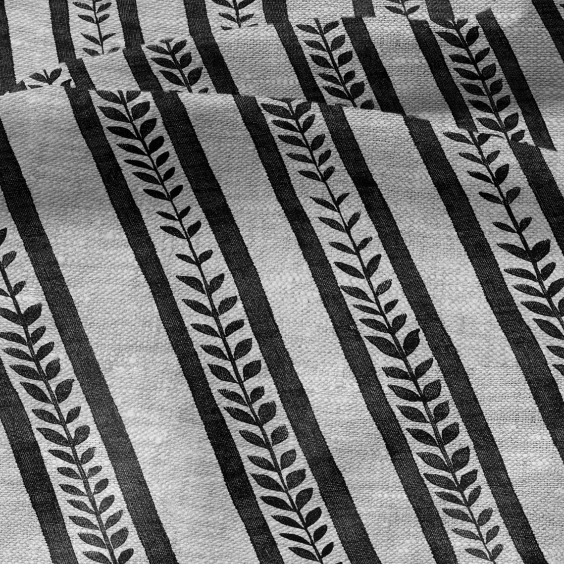 100% LINEN Fabric floral stripe block print on oatmeal linen - heavy fabric for upholstery or medium weight linen for dress making 2504
