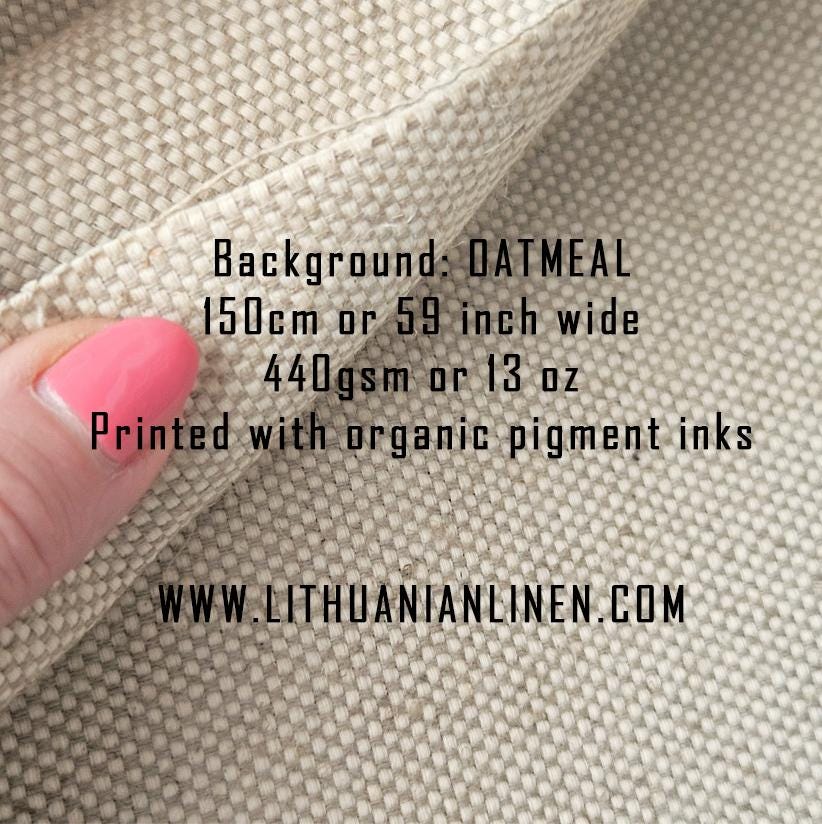 100% LINEN Fabric UPHOLSTERY 12oz - green palm leaves block print on oatmeal linen - Modern vintage Victorian floral upholstery 2306