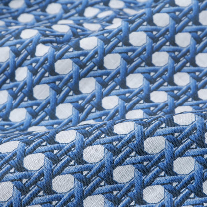 100% LINEN Fabric Blue bamboo trellis - botanical textile artisan fabrics blue white 3687