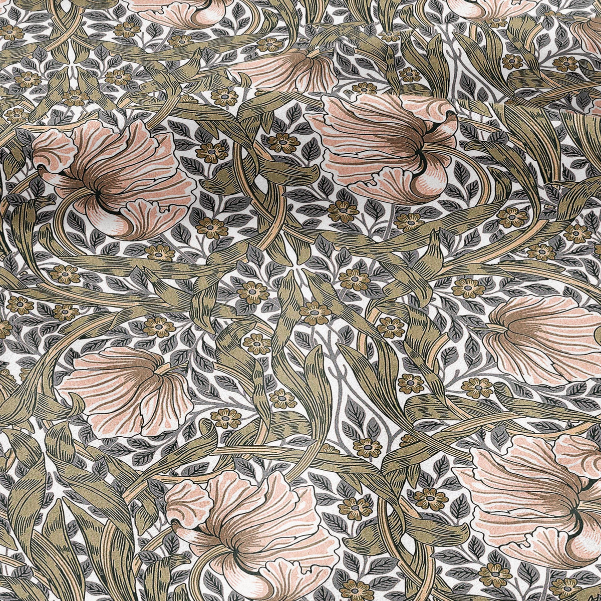100% LINEN fabric - William Morris Pimpernel khaki pink - British Victorian Art Craft flax - sewing upholstery home decor or clothing 3814