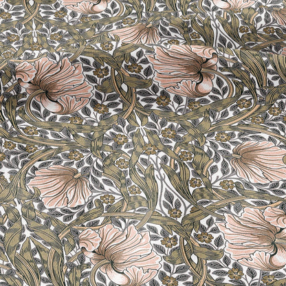 100% LINEN fabric - William Morris Pimpernel khaki pink - British Victorian Art Craft flax - sewing upholstery home decor or clothing 3814