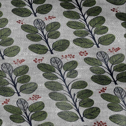 100% LINEN Fabric print green leaves print - floral botanical Mid-century Swedish print - heavy for home decor clothing 2749