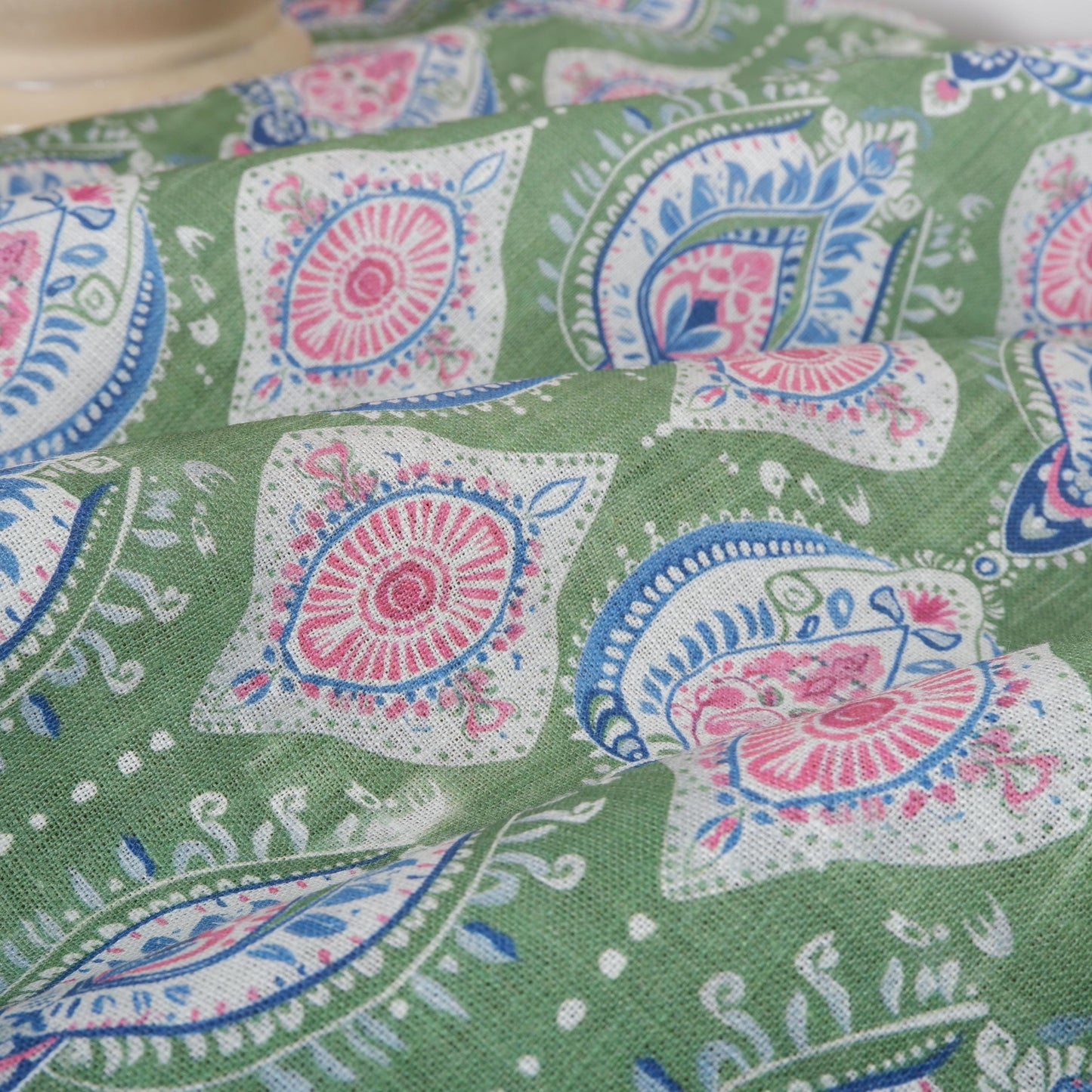 100% linen Vintage Green Paisley Print fabric for Curtain Upholstery Cushion - Vintage Indian block print fabric for dress making sewing