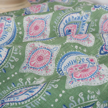 100% linen Vintage Green Paisley Print fabric for Curtain Upholstery Cushion - Vintage Indian block print fabric for dress making sewing