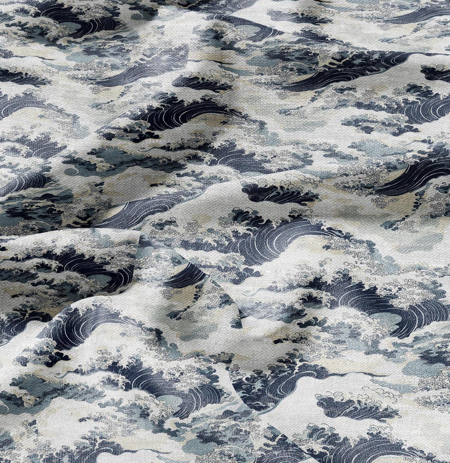 100% LINEN Fabric Japanese waves Print- linen Fabric by the Yard by LithuanianLinen for upholstery dressmaking curtains home textile