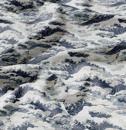 100% LINEN Fabric Japanese waves Print- linen Fabric by the Yard by LithuanianLinen for upholstery dressmaking curtains home textile