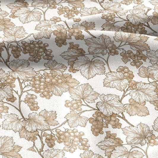 100% linen fabric Vintage Grapevine Botanical print - Botanical Honey Sepia Vineyard Pattern -Ornate Fruit & Leaf Toile Home Decor 3602