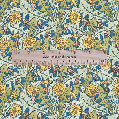 100% linen Art Nouveau Print fabric for Curtain Upholstery Cushion - Floral fabric Poppy red - for dress making sewing 2478