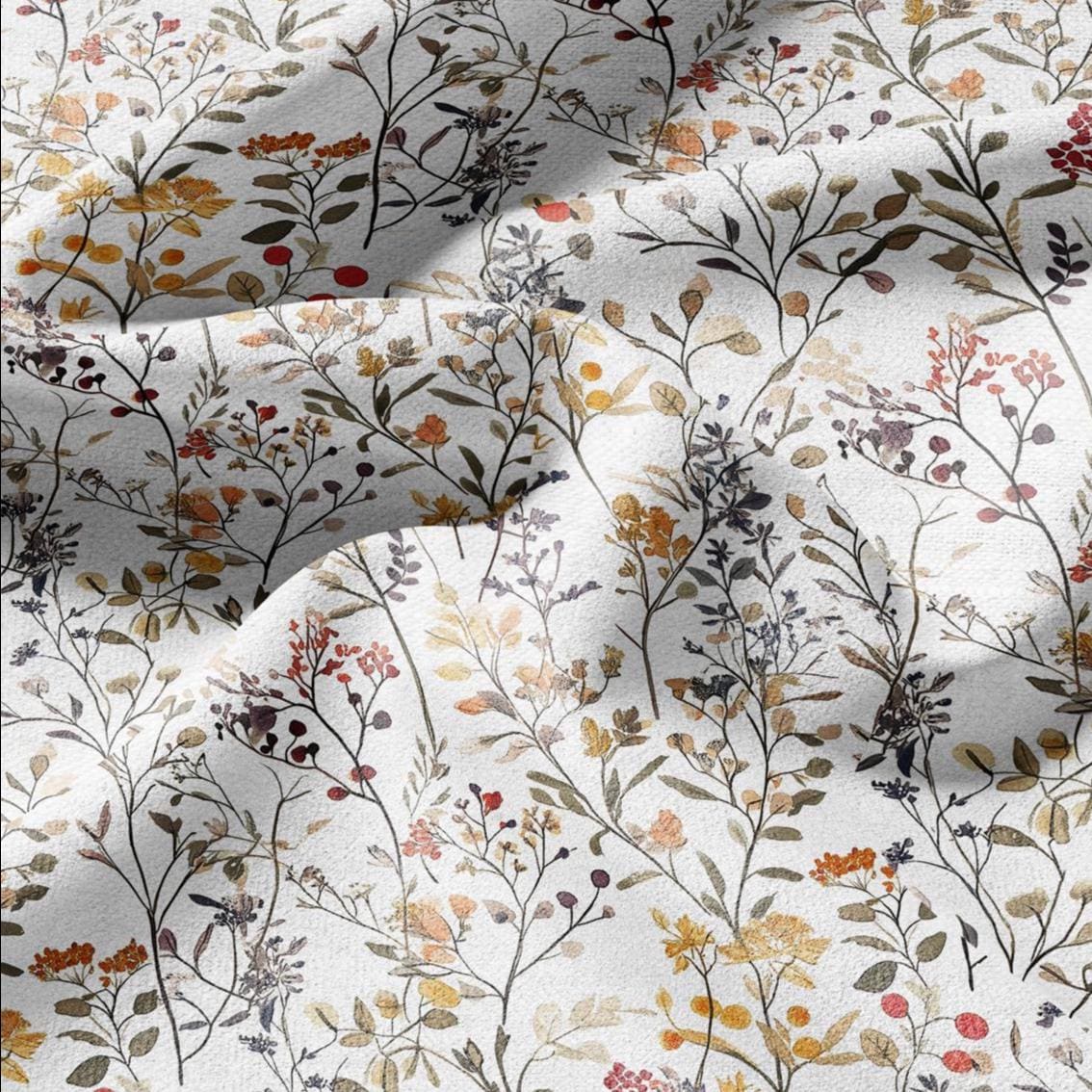 100% LINEN Fabric meadow flowers print - floral for upholstery home decor - medium for dress making 2352