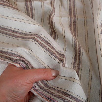 Premium Linen striped Fabric in red navy white | Medium weight multicolor stripes  Copenhagen Stripe for clothing home textile