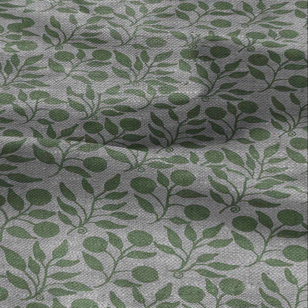 100% LINEN Fabric William Morris Rosehip sage green gray - oatmeal linen fabric with botanical print - Victorian Art Craft Historical 3268