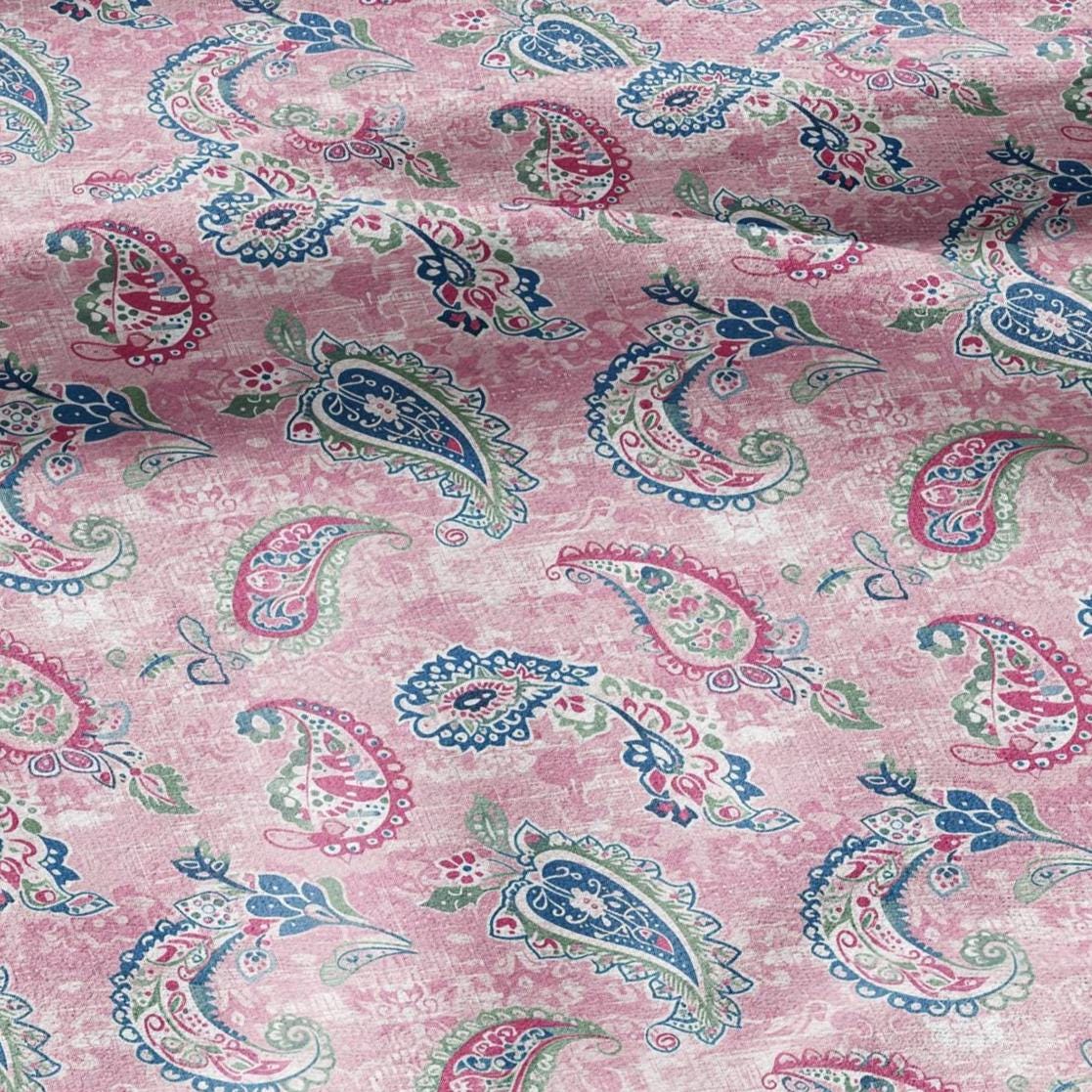 100% linen Vintage Pale pink Paisley Print fabric for Curtain Upholstery Cushion - Vintage Indian block print fabric for dress making sewing