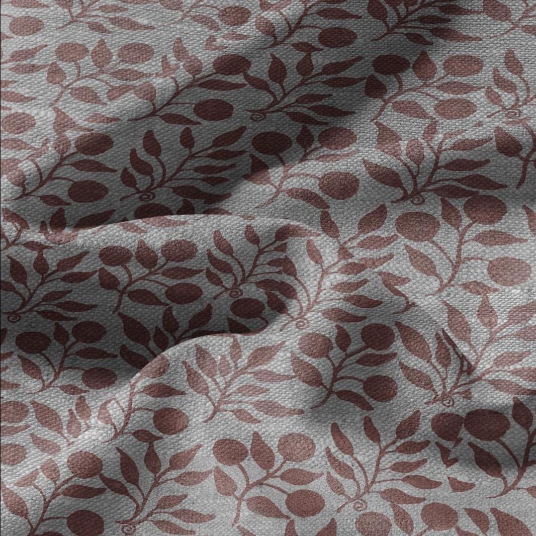 100% LINEN Fabric William Morris Rosehip pink gray - oatmeal linen fabric with botanical print - Victorian Art Craft Historical 3280