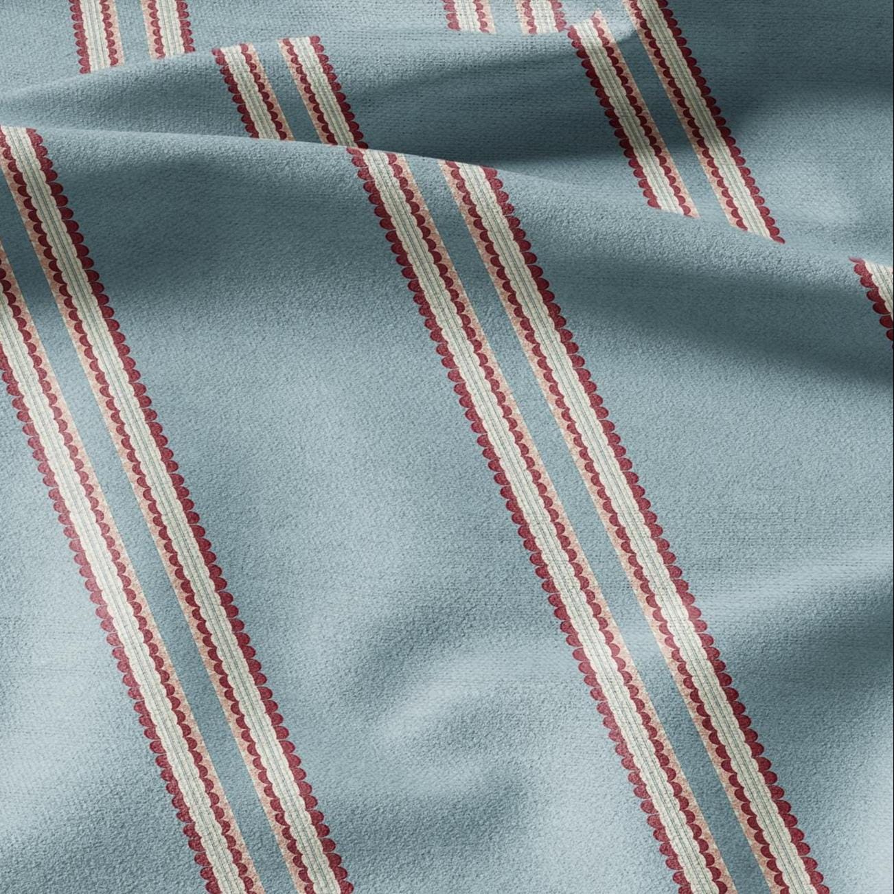 100% LINEN Fabric Scallop stripe print - block print linen heavy for upholstery home decor - medium for dress making 2837