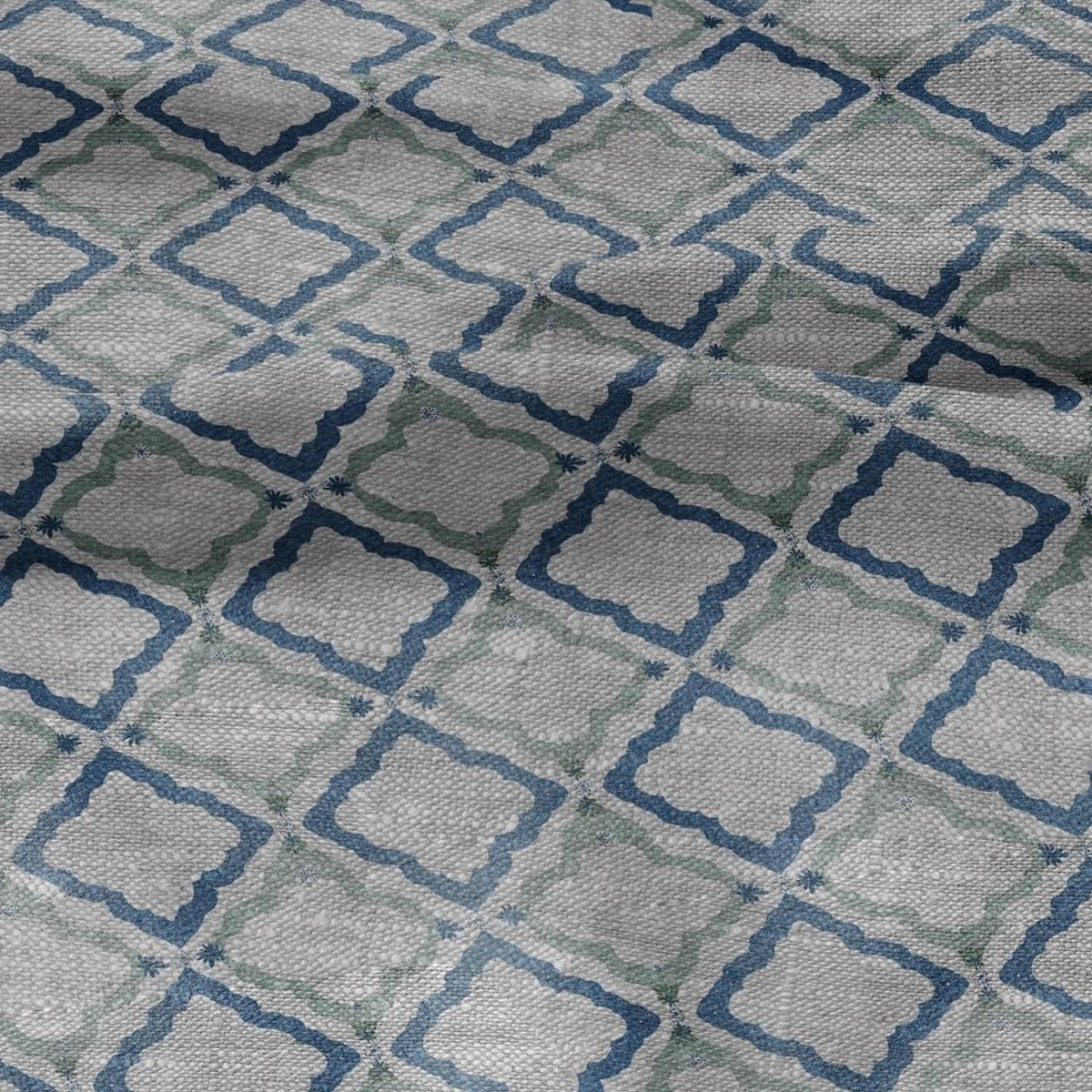 100% LINEN Fabric Green blue geometric print - oatmeal linen fabric floral botanical - heavy for home decor clothing 3087