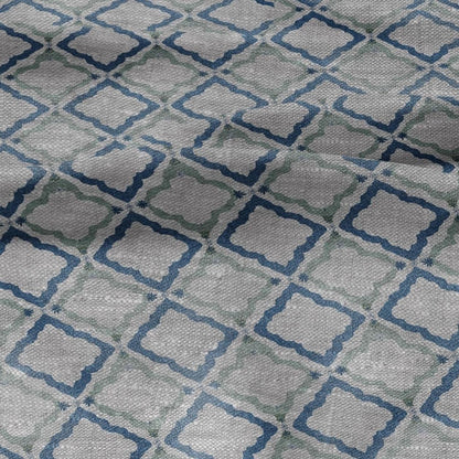 100% LINEN Fabric Green blue geometric print - oatmeal linen fabric floral botanical - heavy for home decor clothing 3087