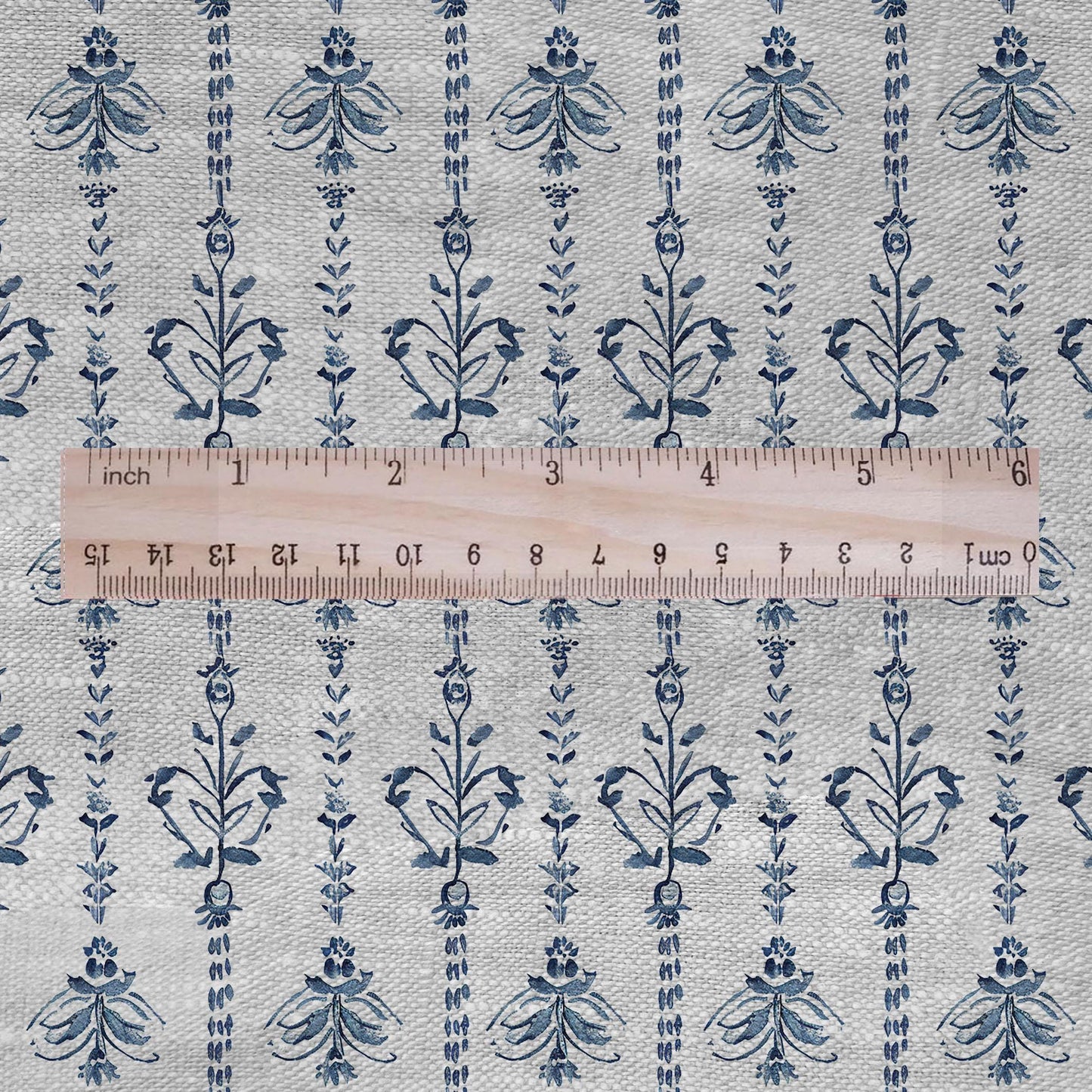 100% LINEN Fabric Block print blue fan - oatmeal linen fabric with japanese print - heavy for home decor clothing 2359