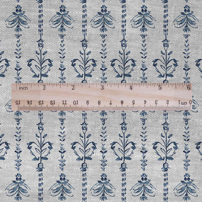 100% LINEN Fabric Block print blue fan - oatmeal linen fabric with japanese print - heavy for home decor clothing 2359